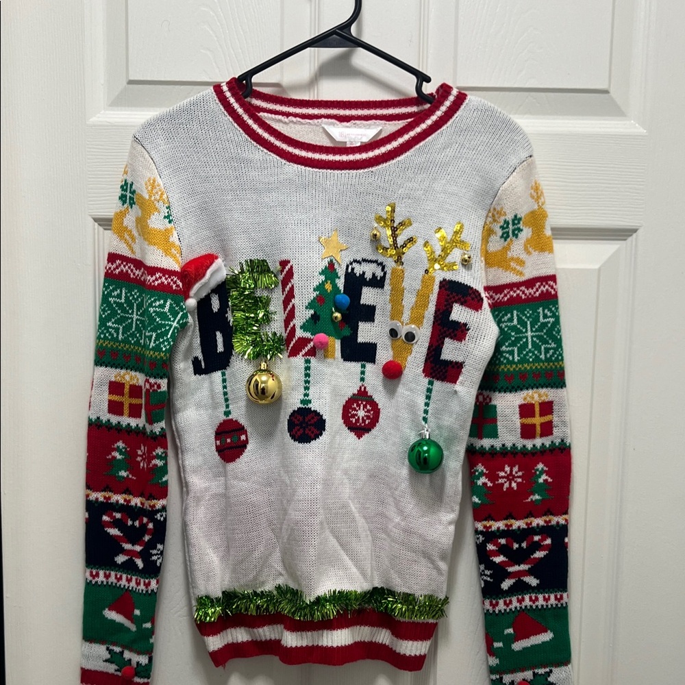 No Boundaries Red and White Knit Sweater